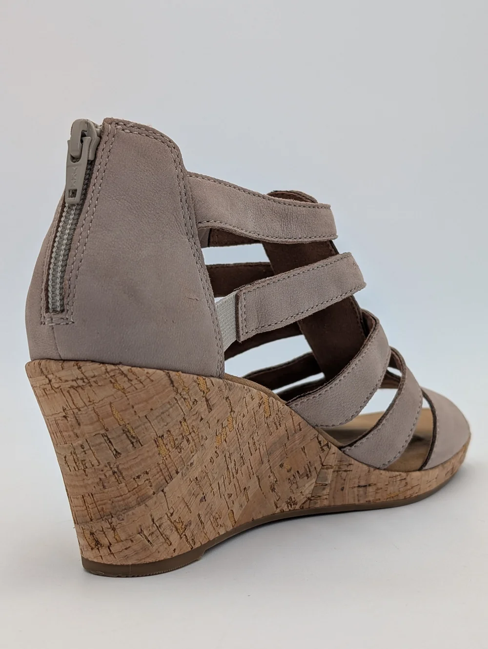 Rockport Briah Gladiator Sz 10 truTECH Taupe Strappy Cork Wedge Sandals Back Zip